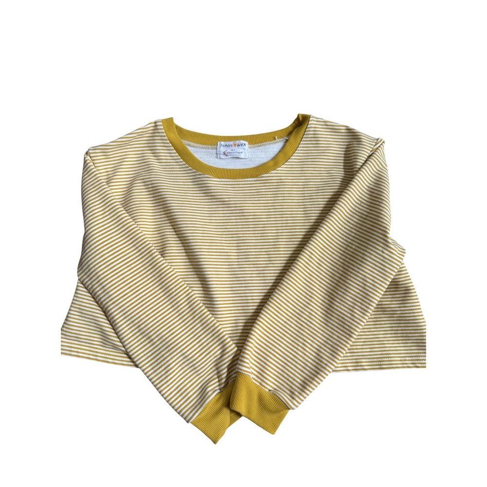 Sunflower Silence of Love Striped Sweatshirt Mustard Yellow White Crewneck M/F